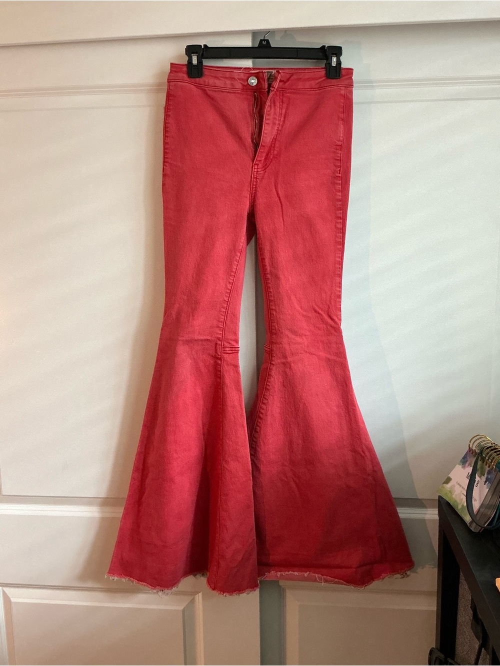 We The Free Coral Red High-Rise Flare Jeans